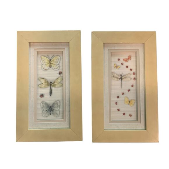 Charter Club Home Butterfly Set of 2 Framed Prints 12x7 Cottagecore Farmhouse - Picture 1 of 5